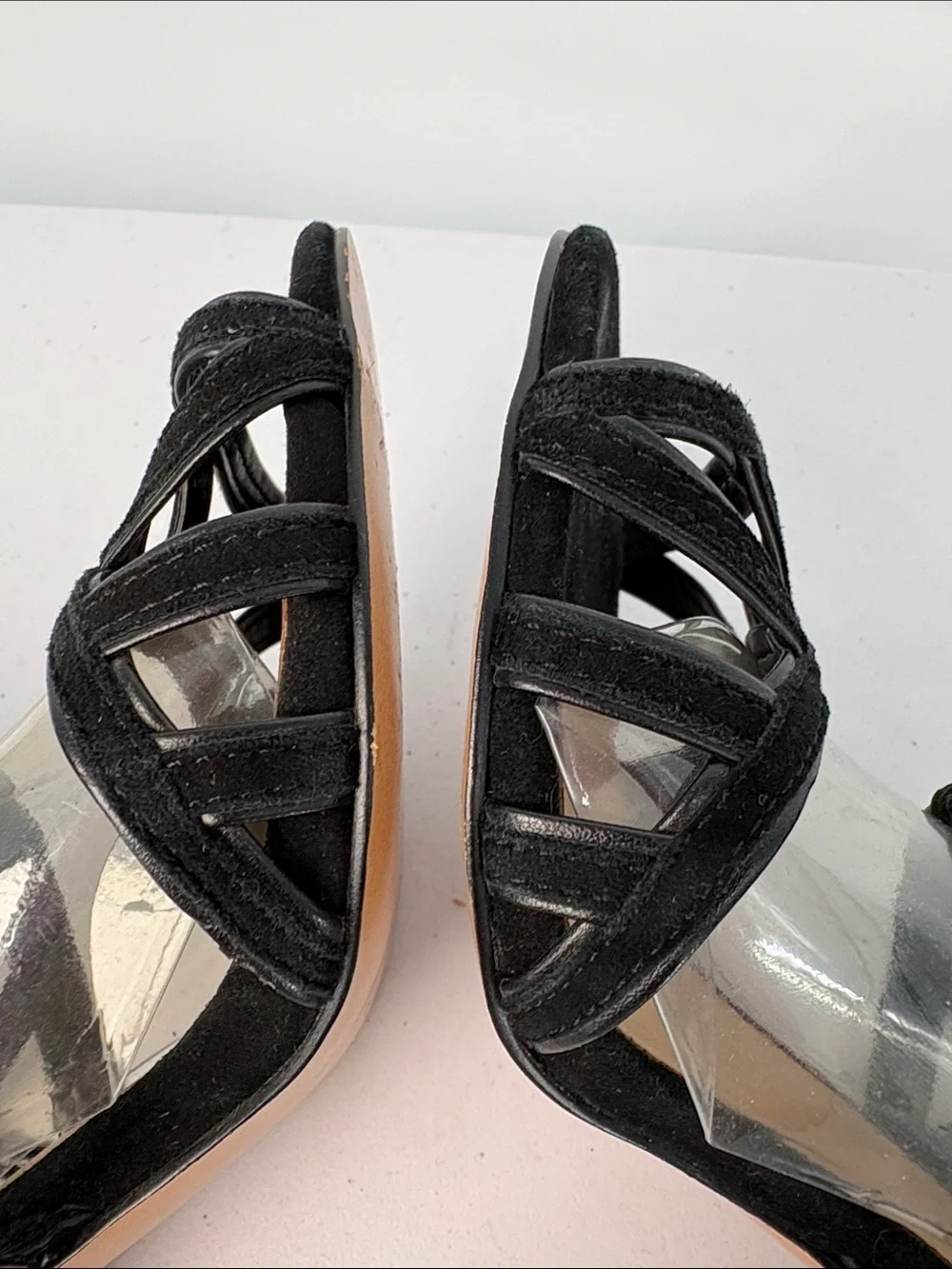 🌪️ Banana Republic leather and suede cage Black Strappy Lace-Up Heeled Sandals
